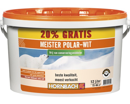 HORNBACH Muurverf Meister Polar conserveringsmiddelvrij wit 10 l + 20 %