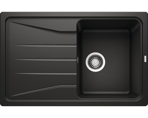 Zwarte spoelbak met afdruiprek en afvoergarnituur