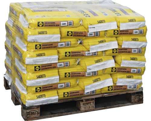 Pallet met Säkrete Krimpärme gietmortel K70 onder folie
