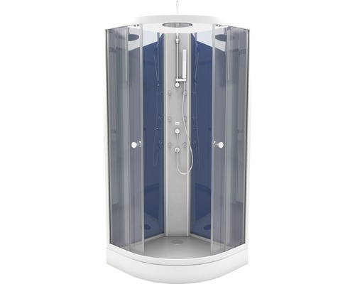 Complete douchecabine met glazen wanden en douchegarnituur