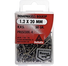 Draadnagels bolkop 1,2 x 20 millimeter, 50 gram, roestvrij