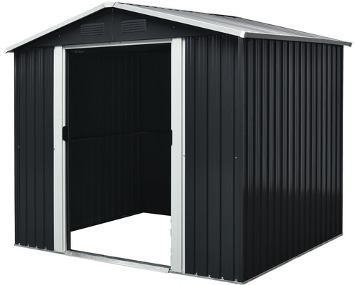 Metalen tuinhuis met open deur