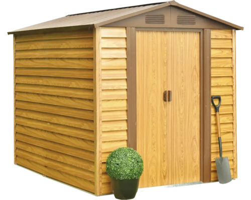 Tuinhuis met dubbele deur, schep en potplant