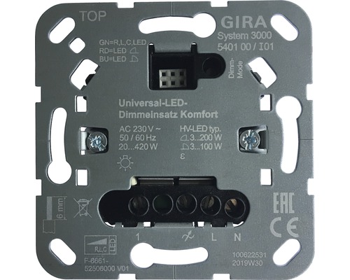 GIRA System 3000 Universele LED touchdimmer Comfort 3-100 W (R,L,C) 540100 Gira System 3000 Universele led-diminzet comfort