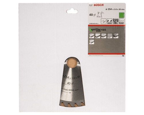 Bosch zaagblad Optiline K en G Wood, 254 x 2,8 x 30 millimeter, 40 tanden