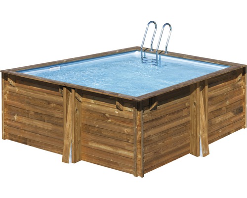 Vierkant houten zwembad met ladder