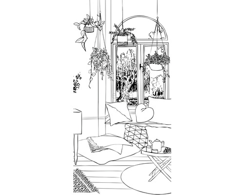 ESTAHOME Fotobehang vlies 158814 #FAB tekening woonkamer zwart/wit 186x279 cm
