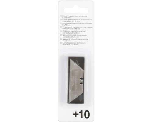 Verpakking met tien onbreekbare trapeziumvormige messen 61x18 millimeter