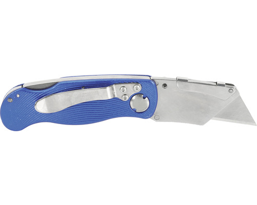 Afbreekmes met blauw handvat en trapeziumvormig mes