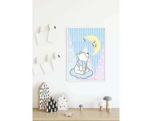 Kinderkamerdecoratie met beer op wolk en maan in lijst