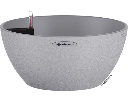 LECHUZA All-in-One Set Plantenschaal Stone Cubeto Kunststof grijs Ø 30 cm H 13 cm Lechuza plantenbak met waterniveau-indicator