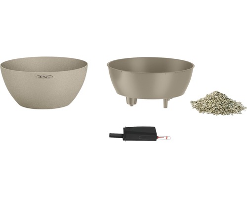 Bloempotset bestaande uit plantenbak, binnenpot, waterniveau-indicator en plantgranulaat
