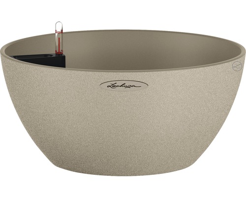 LECHUZA All-in-One Set Plantenschaal Stone Cubeto Kunststof beige Ø 40 cm H 18 cm Lechuza plantenbak met waterniveau-indicator
