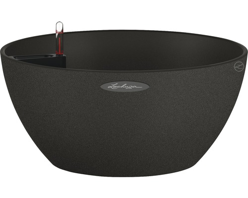 LECHUZA All-in-One Set Plantenschaal Stone Cubeto Kunststof zwart Ø 40 cm H 18 cm Lechuza plantenbak met waterniveau-indicator