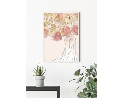 Ingelijste afbeelding met illustratie van Doornroosje en rozen