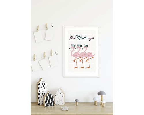 Decoratieve poster met flamingo''s in lijst op een tafel
