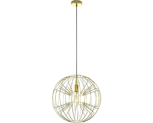 Gouden hanglamp met bolvormig draadframe en lamp