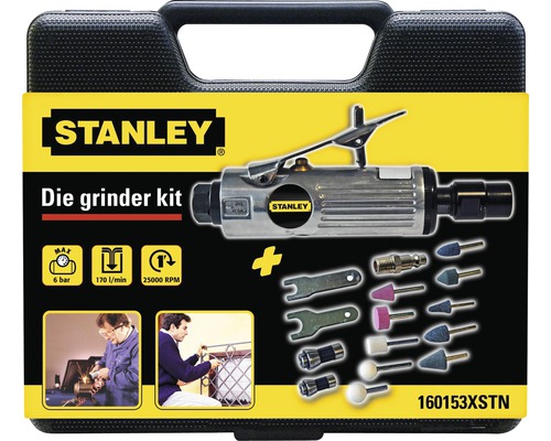 Stanley pneumatische rechte slijper set in een zwarte draagkoffer