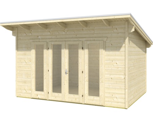 Houten tuinhuis met dubbele deur en ramen