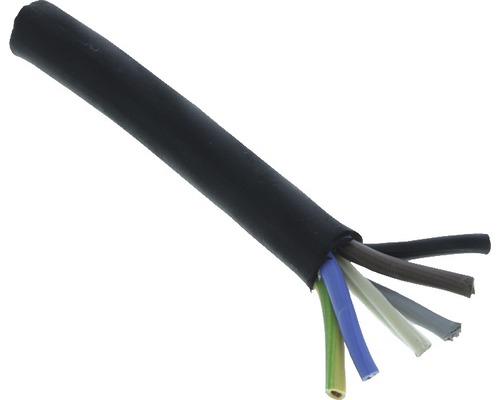 Rubber kabel glad 5x2,5 mm² zwart (per meter)