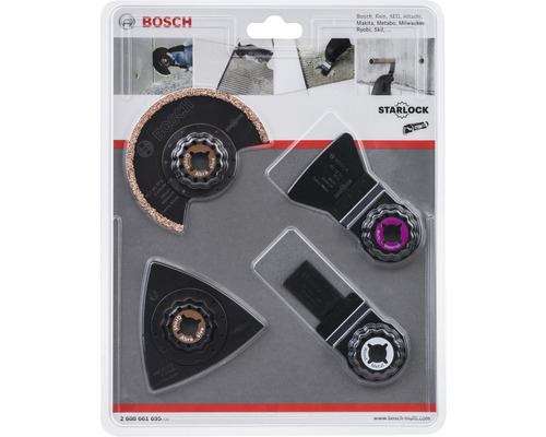 Bosch Starlock accessoireset met diverse zaagbladen en schuurbladen in verpakking