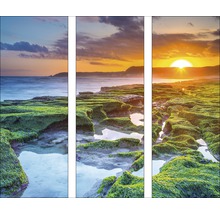 Meerdelige wanddecoratie met kustlandschap en zonsopgang
