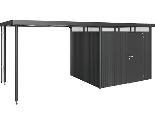 Metalen gereedschapsschuur met afdak en deur