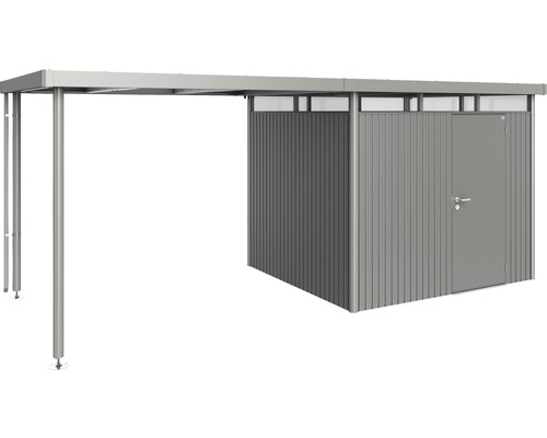 Metalen gereedschapsschuur met afdak