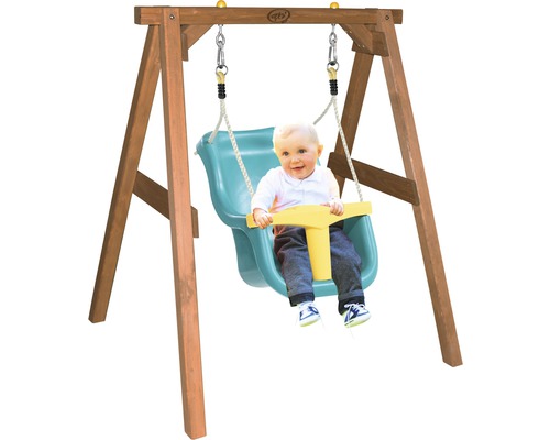 Babyschommel aan houten schommel met kind