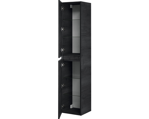 Open, hoog badkamermeubel met glazen planken