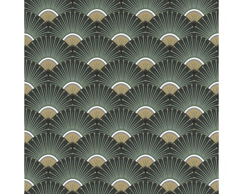 RASCH Vliesbehang 637618 abstract groen/goud Behang met waaierdesign