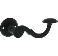 Zwarte metalen deurklink met gebogen design voor binnendeuren.