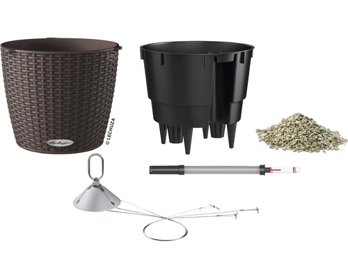 Plantpot met inzetstuk, substraat, waterniveau-indicator en ophanging