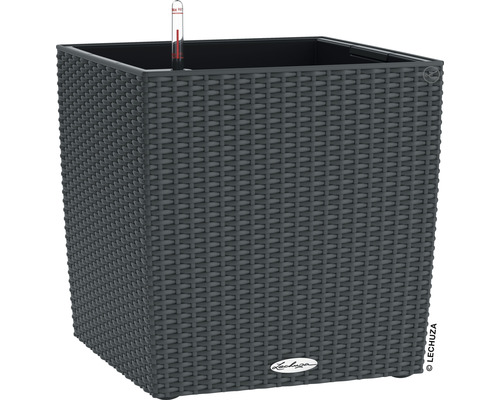 LECHUZA All-in-One Set Plantenbak Cottage Cube Kunststof grijs 40 x 40 x 44 cm Vierkante plantenbak met irrigatiesysteem en waterniveau-indicator