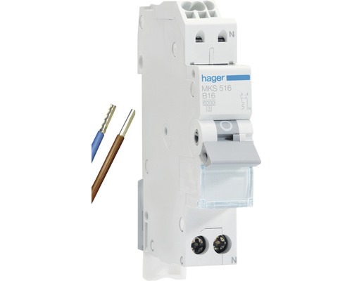 HAGER Uitbreidingsset installatieautomaat 1p+N 16 A B-karakteristiek 6 kA VKS01SG Hager stroomonderbreker met twee kabels