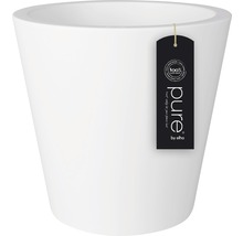 Witte kunststof bloempot met label