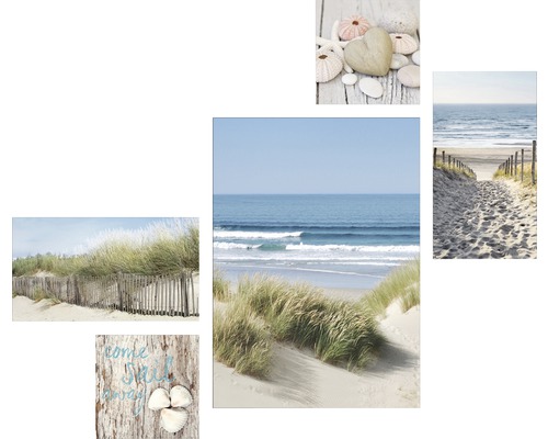 PURE LIVING Schilderij canvas Beach Mix 120x95 cm set van 5