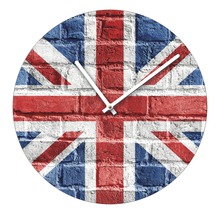 Wandklok met Union Jack-motief in baksteenontwerp