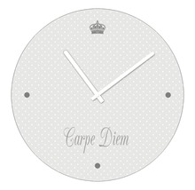 Wandklok met kroon, stippen en Carpe Diem belettering