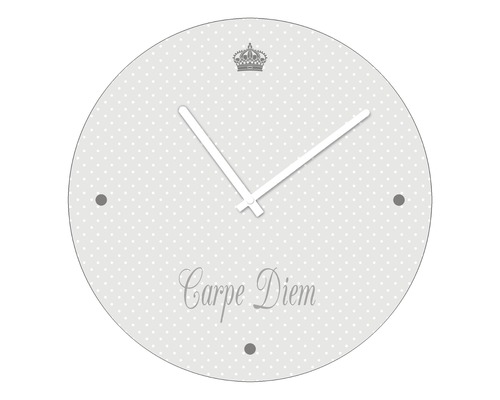 Wandklok met kroon, stippen en Carpe Diem belettering