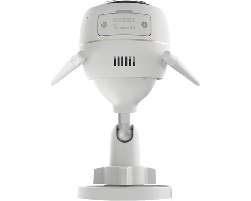 Witte beveiligingscamera met resetknop en micro SD-slot