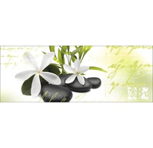 Decoratieve muurafbeelding met bloemen en stenen