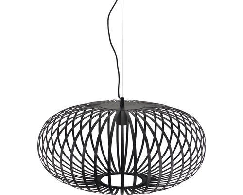 Decoratieve hanglamp met een open, ovale lampenkap van metalen strips
