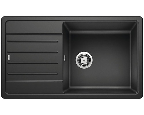 Zwarte spoelbak met afdruiprek voor de keuken