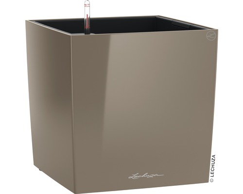 LECHUZA All-in-One Set Plantenbak Cube Kunststof Beige 40 cm x 40 cm x 40 cm Vierkante Lechuza plantenbak met waterniveau-indicator