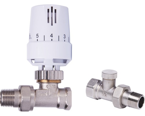 Thermostatische radiator- en voetventielset recht 1/2" Thermostatische radiator- en voetventielset recht 1/2"