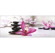 Decoratie met gestapelde stenen en orchideeën bloemen