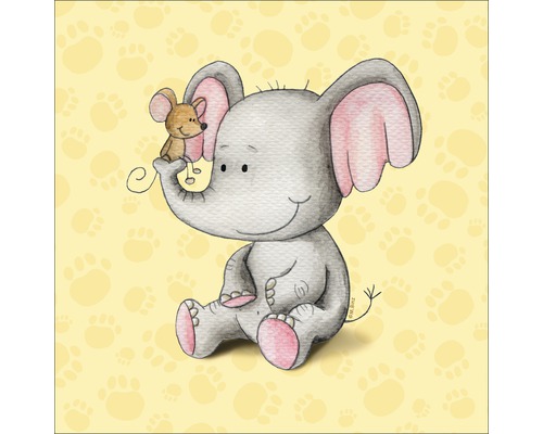 Illustratie van een olifant met een muis op zijn slurf