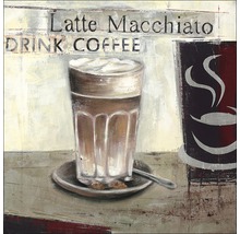 Schilderij met latte macchiato en het opschrift koffie drinken.