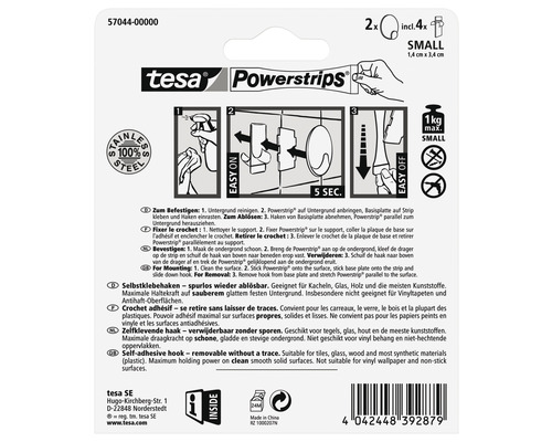 Tesa Powerstrips zelfklevende haak kleine uitvoering inclusief vier strips